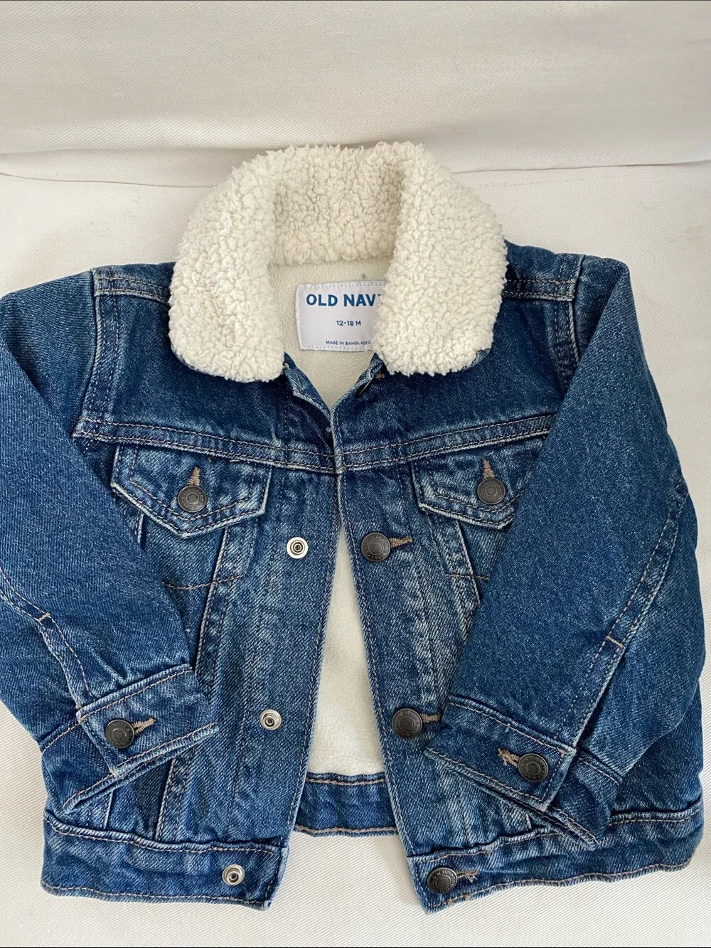 Old Navy Blue Denim Jacket with White Sherpa Collar and lining